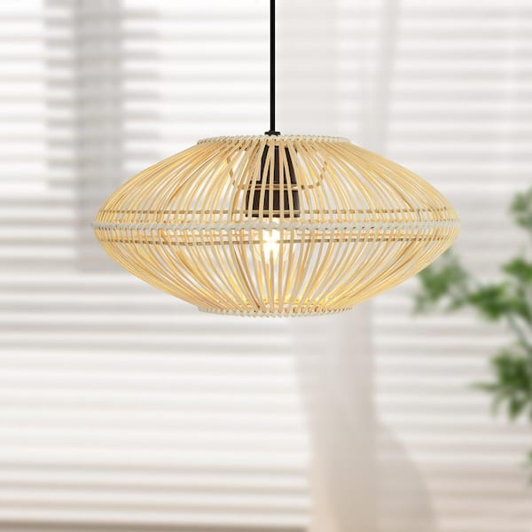 Prime Ray Quill 13 in. 1 - Light Black Modern Bohemian Rattan Pendant Light