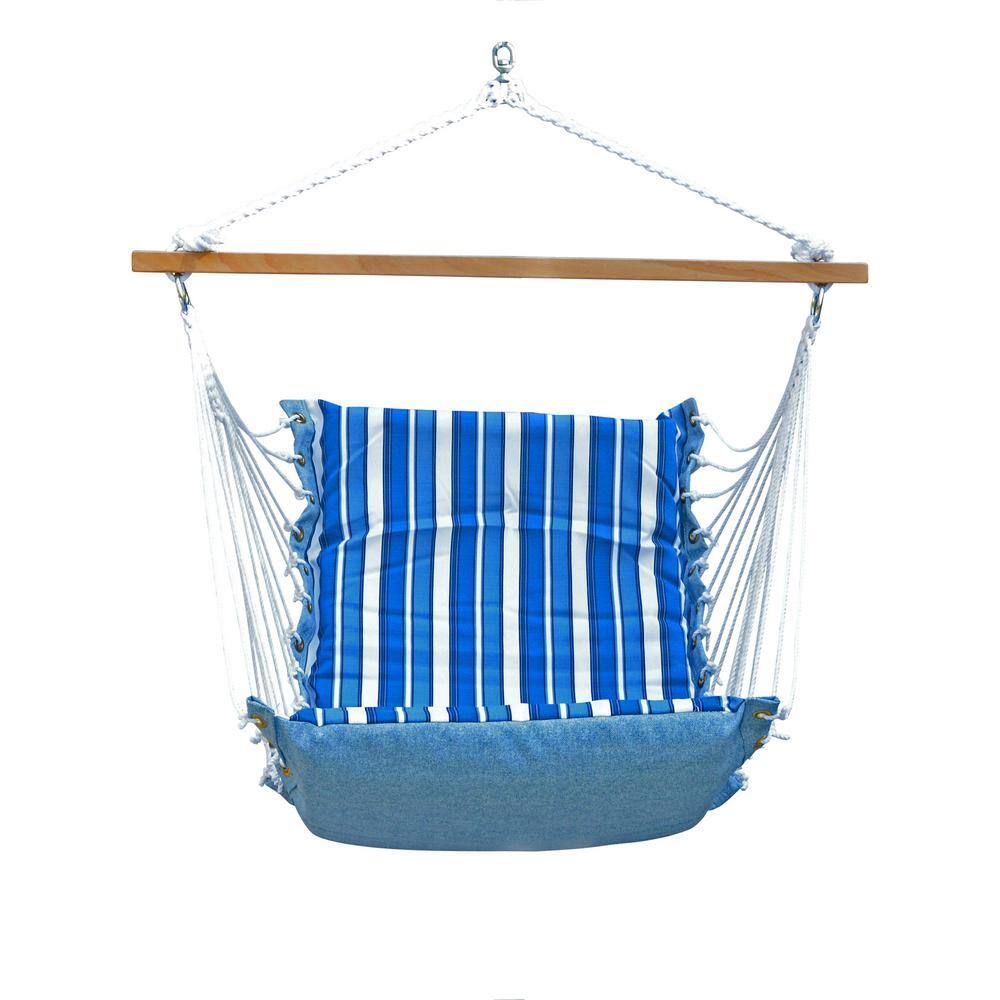 Blue Striped Polyester Hanging Chair with Cushions