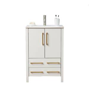 24 in. W x 18 in. D x 35 in. H Modern 2-Doors and 2-Drawers Bathroom Vanity in White with White Ceramic Basin