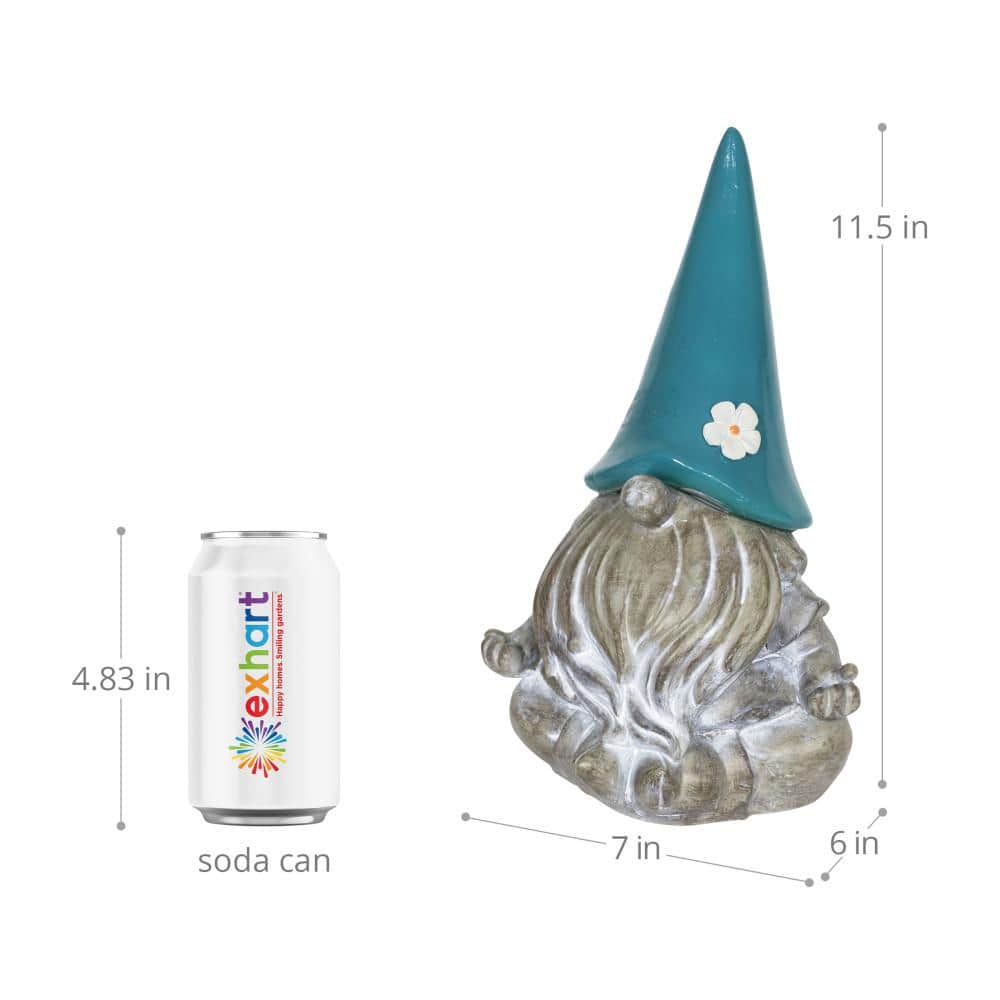 Teal Solar Powered Meditating Gnome Garden Statue