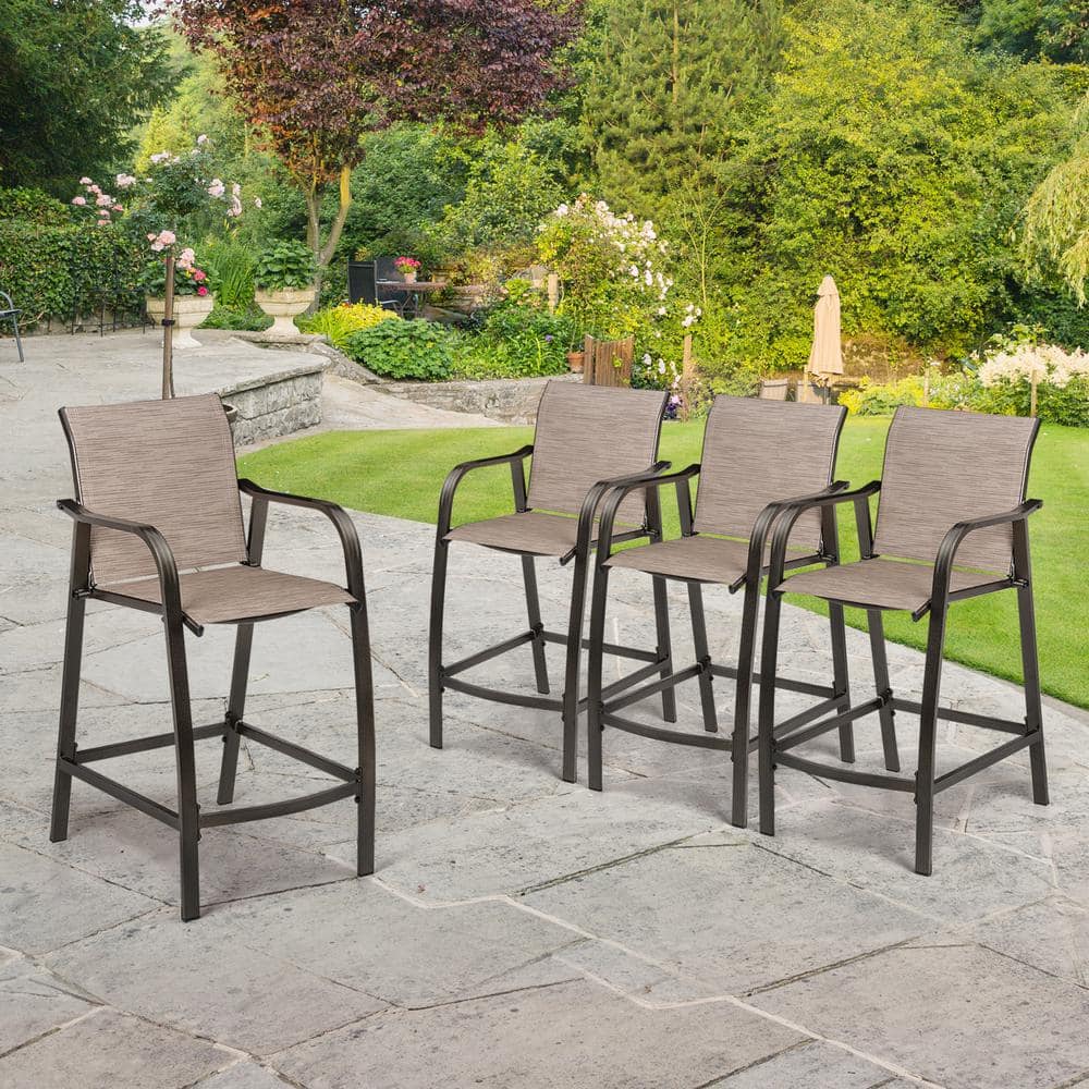 Espresso Aluminum Outdoor Counter Height Bar Stools with Textilene Fabric