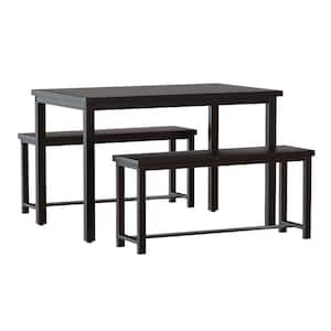 21 Saviq 3-Piece Rectangle Wood Black Bar Table Set with 2 Benches