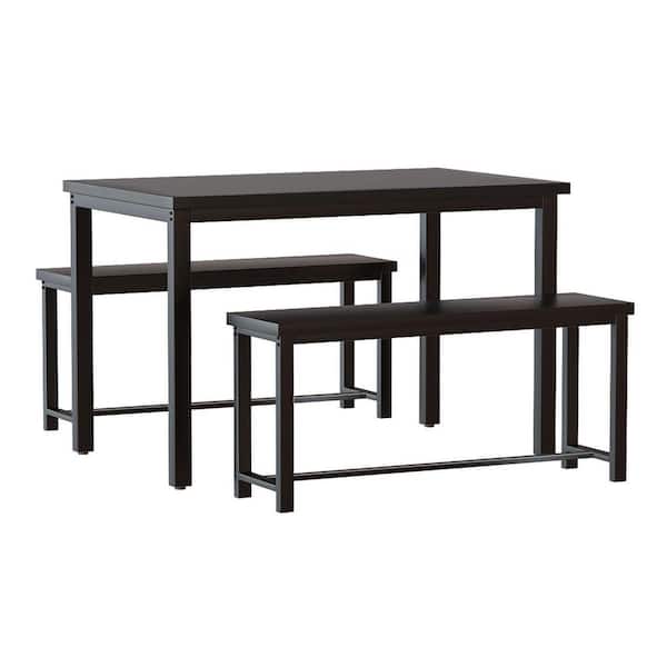 mieres 21 Saviq 3-Piece Rectangle Wood Black Bar Table Set with 2 Benches