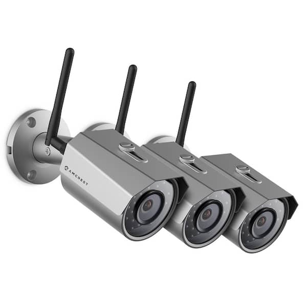 Amcrest ProHD Outdoor Bullet 3MP (2304px1296p) WiFi Wireless IP Surveillance Camera with IP67 Weatherproof, Silver (3-Pack)
