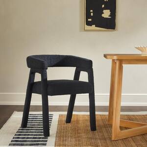 2-Piece Modern Black Rounded Back Boucle Upholstery Dining Chairs