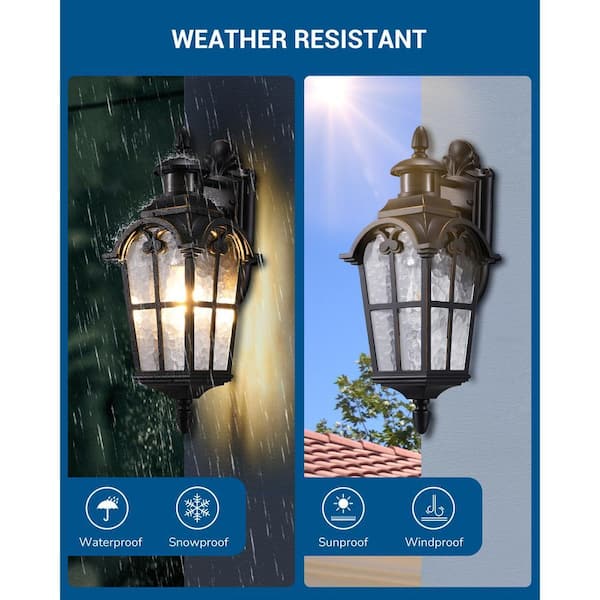 DEWENWILS 16.8 in. Black Motion Sensing Dusk to Dawn Outdoor