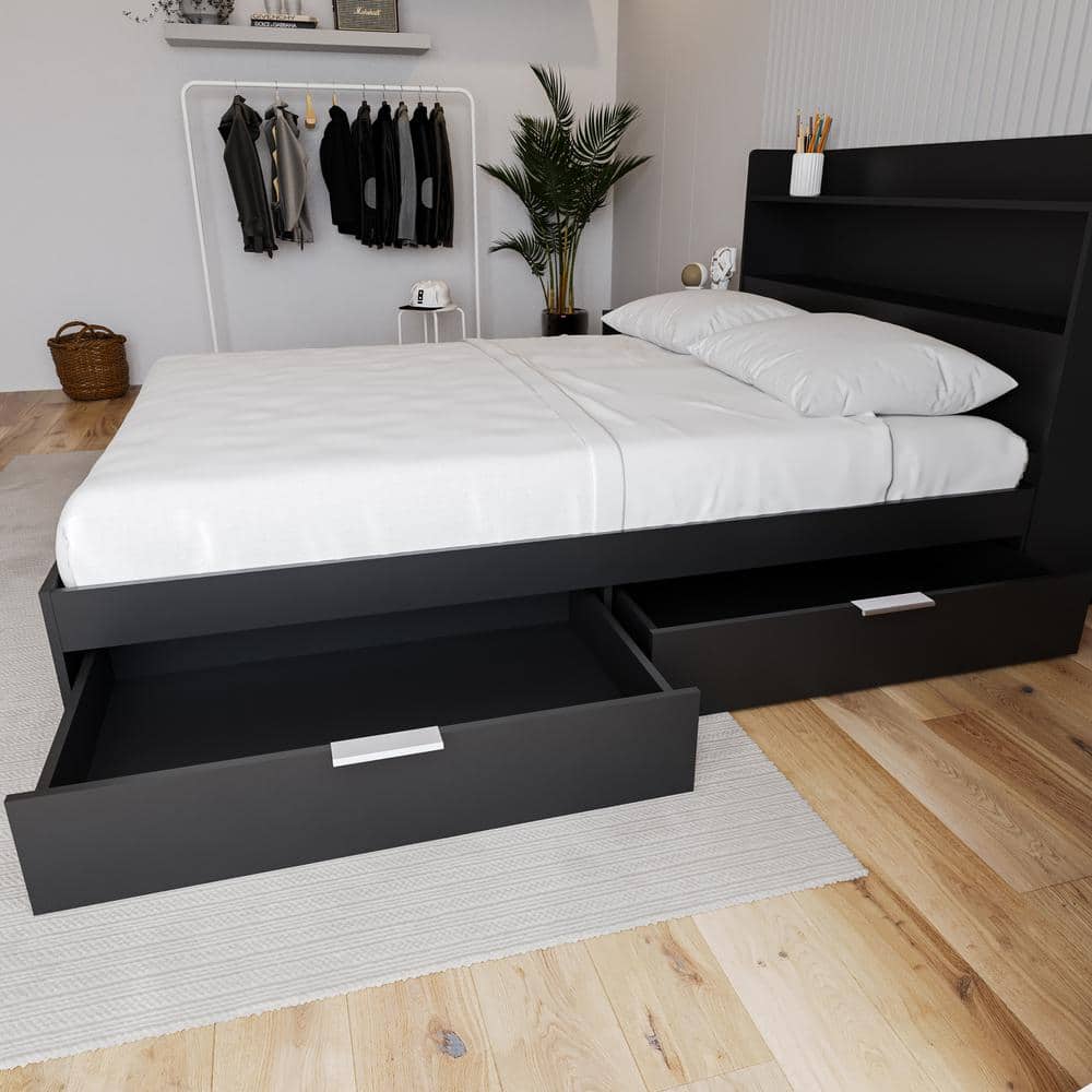 Black Full Captain's Bed with Storage Drawers