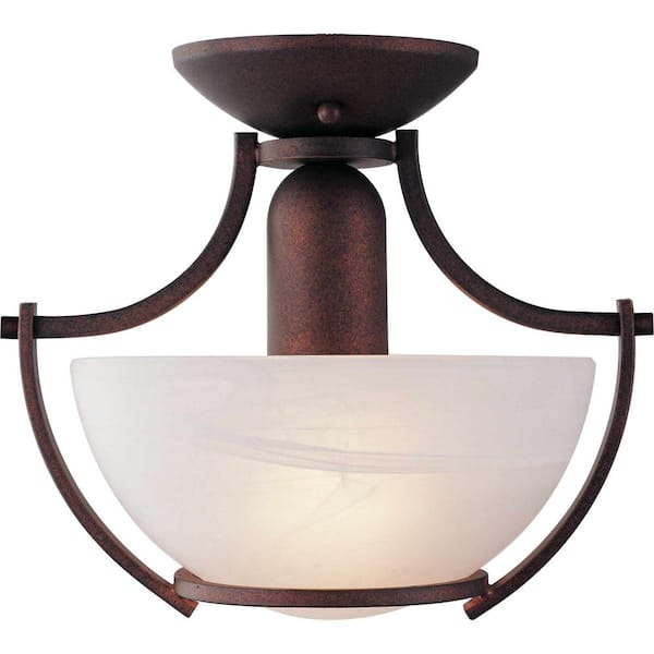 Volume Lighting Durango 10.75 in. Italian Dusk Indoor Semi-Flush Mount with Alabaster Glass Bowl