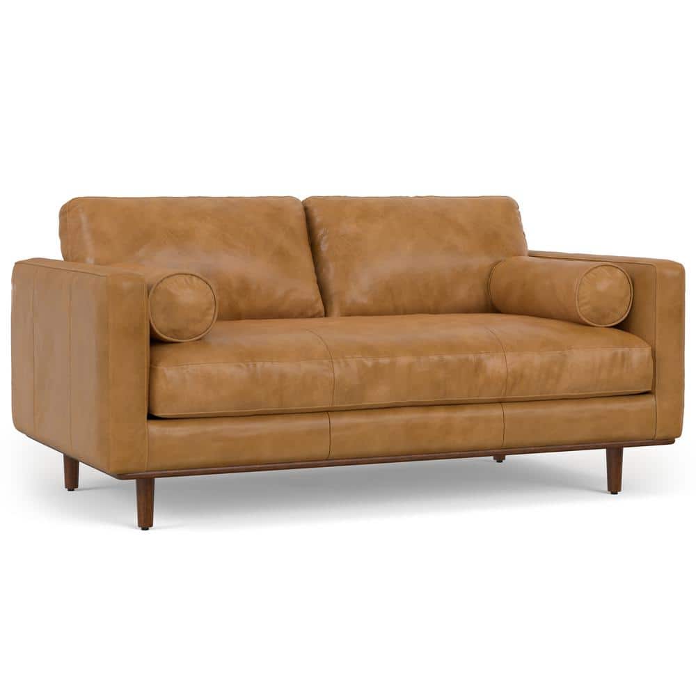 Morrison Sienna Leather Mid-Century Modern Sofa with Ottoman