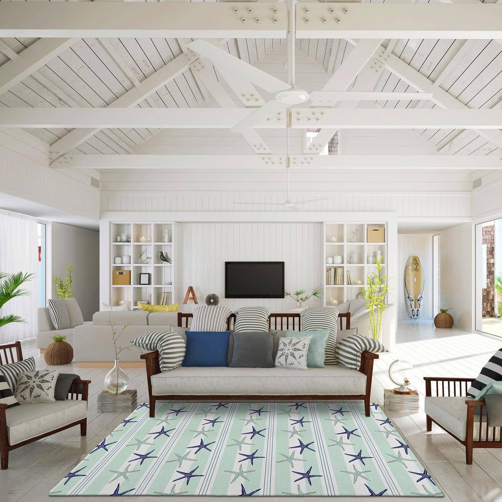 Coastal Breeze Blue Chenille 8' x 10' Washable Flatweave Rug