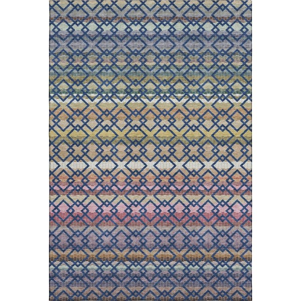 Mayfield Premium Machine Washable Abstract AMF2531 Navy 9 ft. x 12 ft. Area Rug
