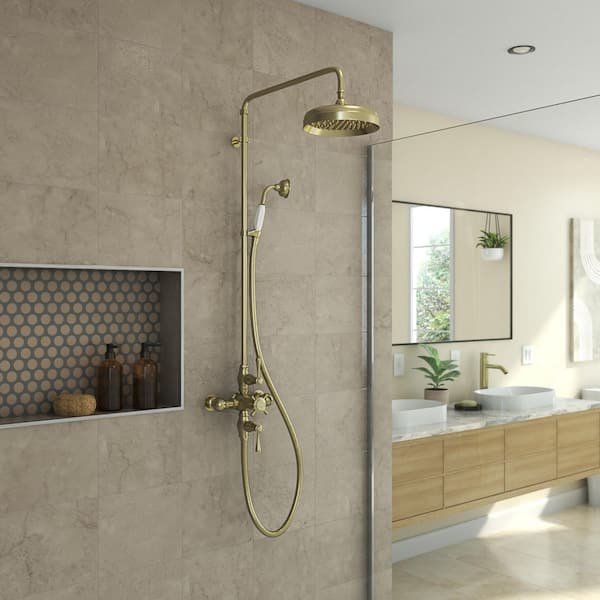 Abbey 10 x 22 Shower Faucet Set with Handshower, Brushed Brass