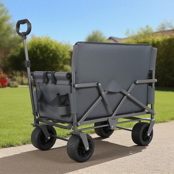 6.4 cu ft. Metal Gray 3-in-1 Convertible Folding Garden Cart w/ Bench Seat and Storage-500 lbs. Heavy-Duty Utility Wagon