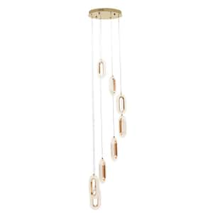 35-Watt 8-Light Gold Modern 8-Ring Dimmable Integrated LED Pendant-Light with Adjustable Height