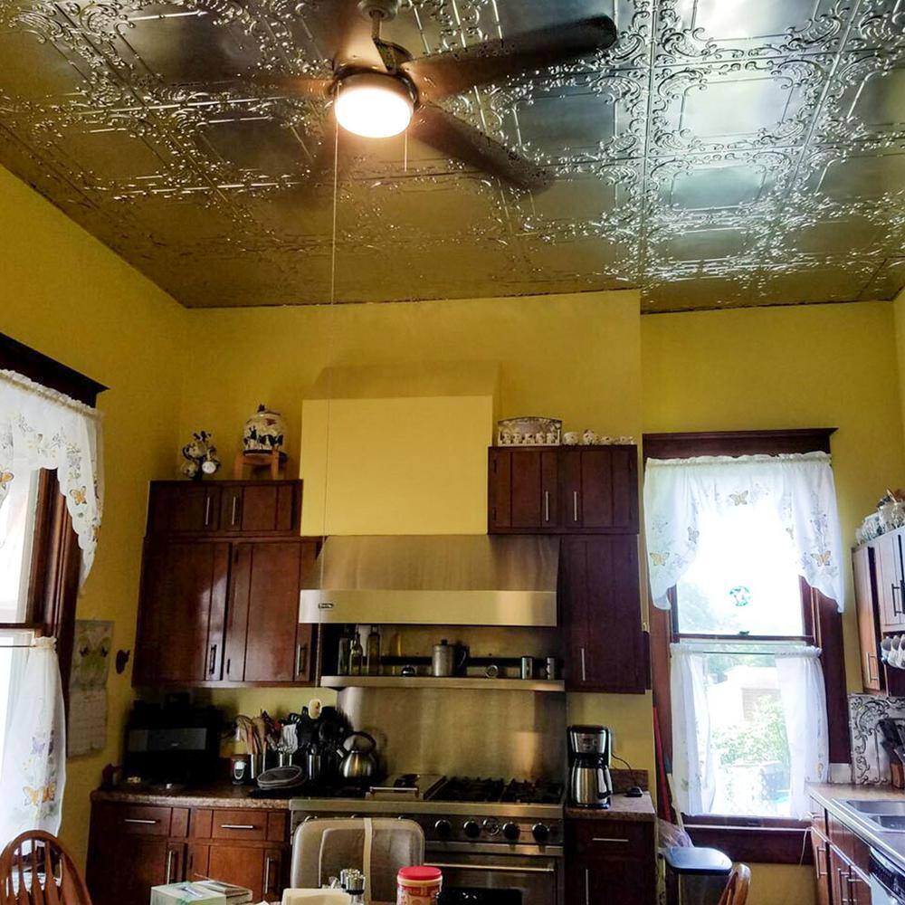 Eggshell White Powder Coated Tin Ceiling Tile, 2 ft. x 2 ft.