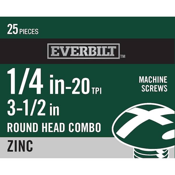 Everbilt 1/4 in.-20 x 3-1/2 in. Combo Round Head Zinc Plated Machine Screw (25-Pack)