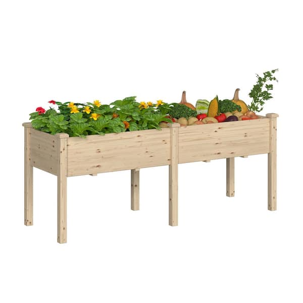72 in. L x 24 in. W x 30 in. H Cedar Wood Raised Garden Bed Elevated Planter Box with 2-Planting Areas, Wood Color