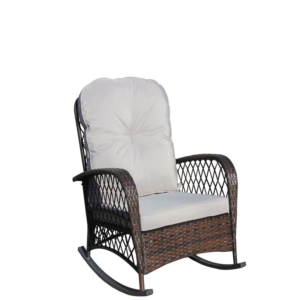 Cozy Metal Outdoor Rocking Chair with Gray Cushion-Ultimate Relaxation for 