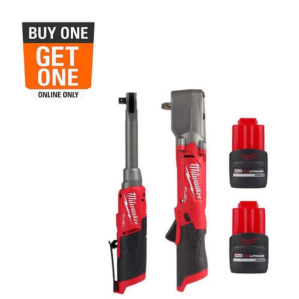 M12 FUEL 3/8 in. Extended Reach High Speed Cordless Ratchet w/3/8 in. Right Angle Impact Wrench & (2) 2.5 Ah Batteries