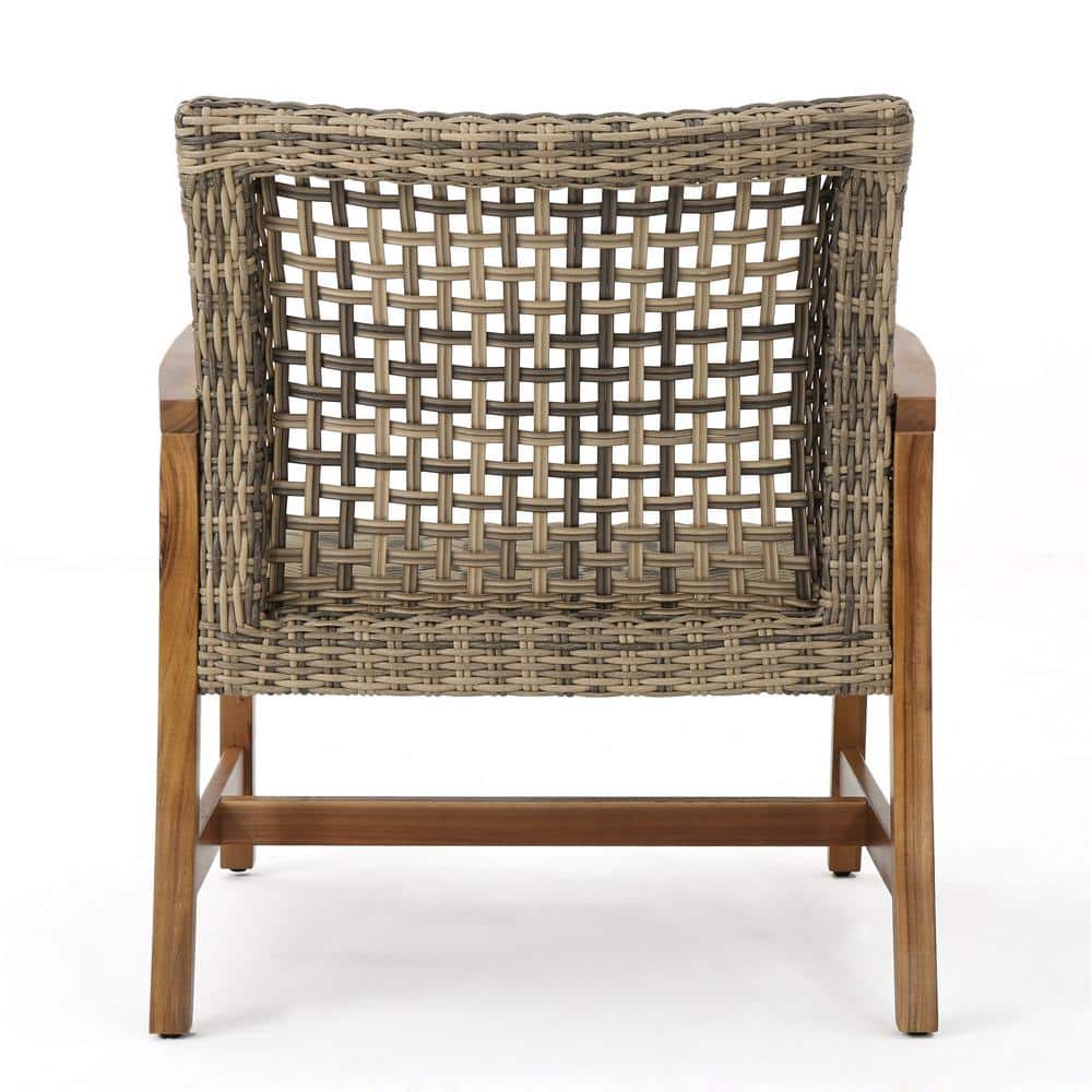 Gray and Natural Wicker and Wood Outdoor Club Chairs, Set of 4