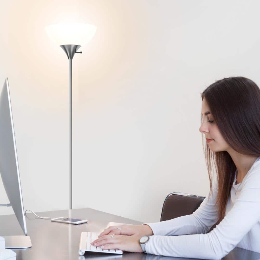 Brightech Sky Dome Silver Torchiere LED Floor Lamp for Kids and Nurseries