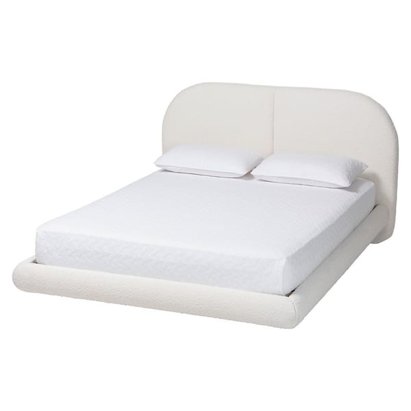 Cachet White Boucle Fabric and Wood Frame King Floating Platform Bed