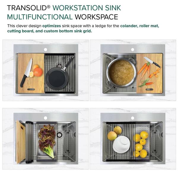 All-in-One Drop-In Stainless Steel 27 in. 4-Hole Single Bowl Kitchen Workstation Sink with Accessories Kit All-in-One Drop-In Stainless Steel 27 in. 4-Hole Single Bowl Kitchen Workstation Sink with Accessories Kit