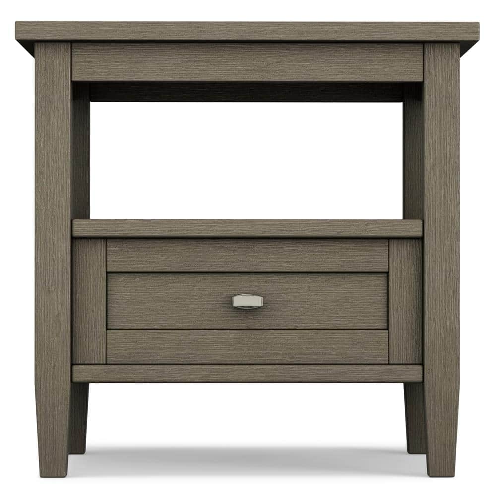 Farmhouse Gray Rectangular Wood End Table with Storage