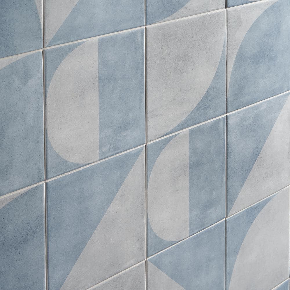 Quincy 7.87'' Blue and Gray Porcelain Encaustic Tile