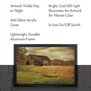 "Old Barn on Rainy Day" by Lois Bryan Framed with LED Light Landscape Wall Art 16 in. x 24 in.