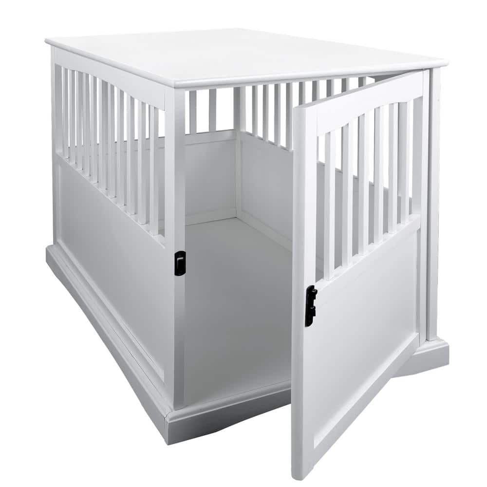 Large White Solid Wood Pet Crate End Table