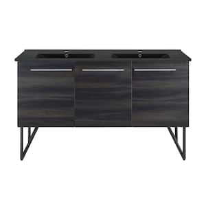 Annecy 60 in. W Black Walnut, Double Basin Bathroom Vanity With Black Artificial Stone Sink Top