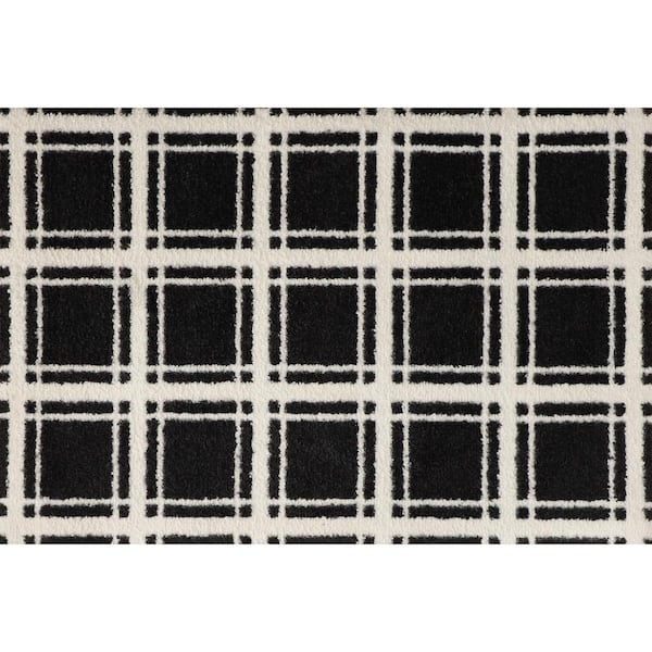 Bungalow Flooring ColorStar Prairie Grid Black 22 in. x 34 in. Machine Washable Indoor Door Mat