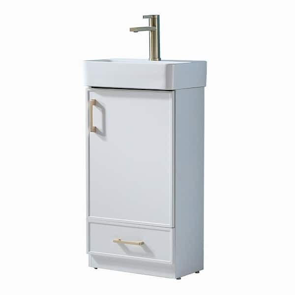 18 in. W x 11 in. D x 34 in. H Single Freestanding White Bath Vanity with White Ceramic Top Unassembled
