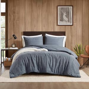 Mckenzie 3-Piece Blue Cotton King/California King Twill Washed Comforter Set