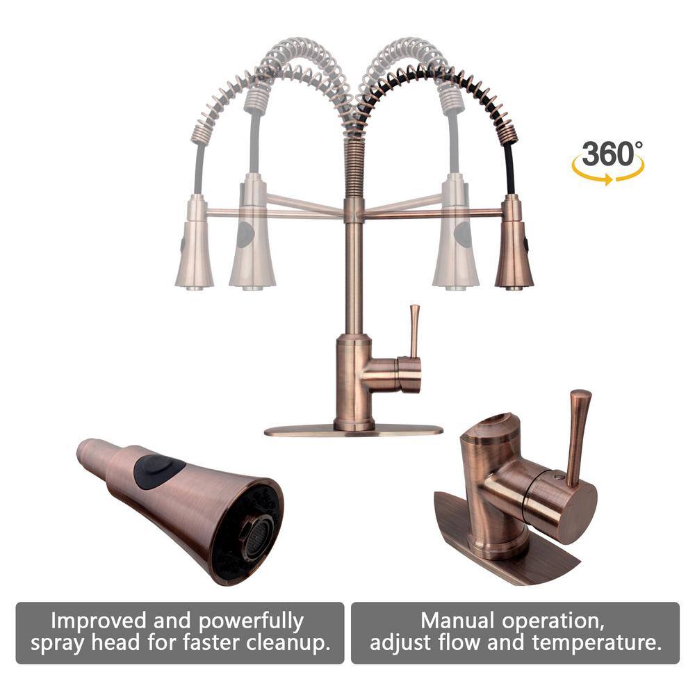 Antique Copper Single Handle Kitchen Faucet with Pull-out Spray