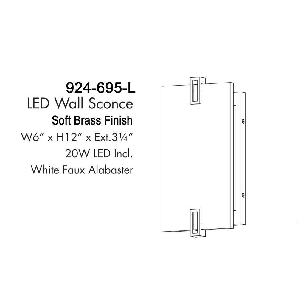 Soft Brass Dimmable LED Wall Sconce with Faux Alabaster Shade