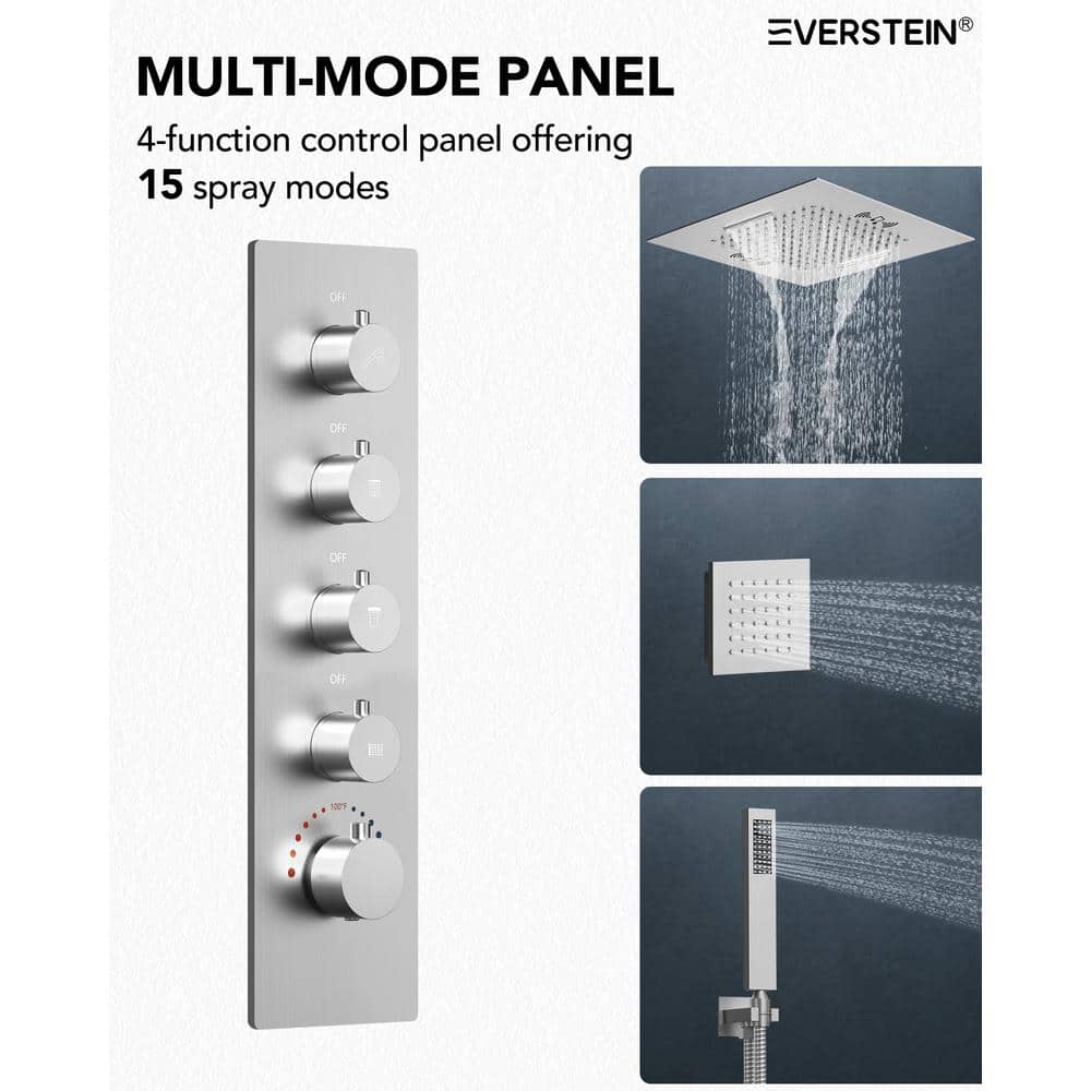 20" Brushed Nickel LED Ceiling Mount Shower System with Bluetooth