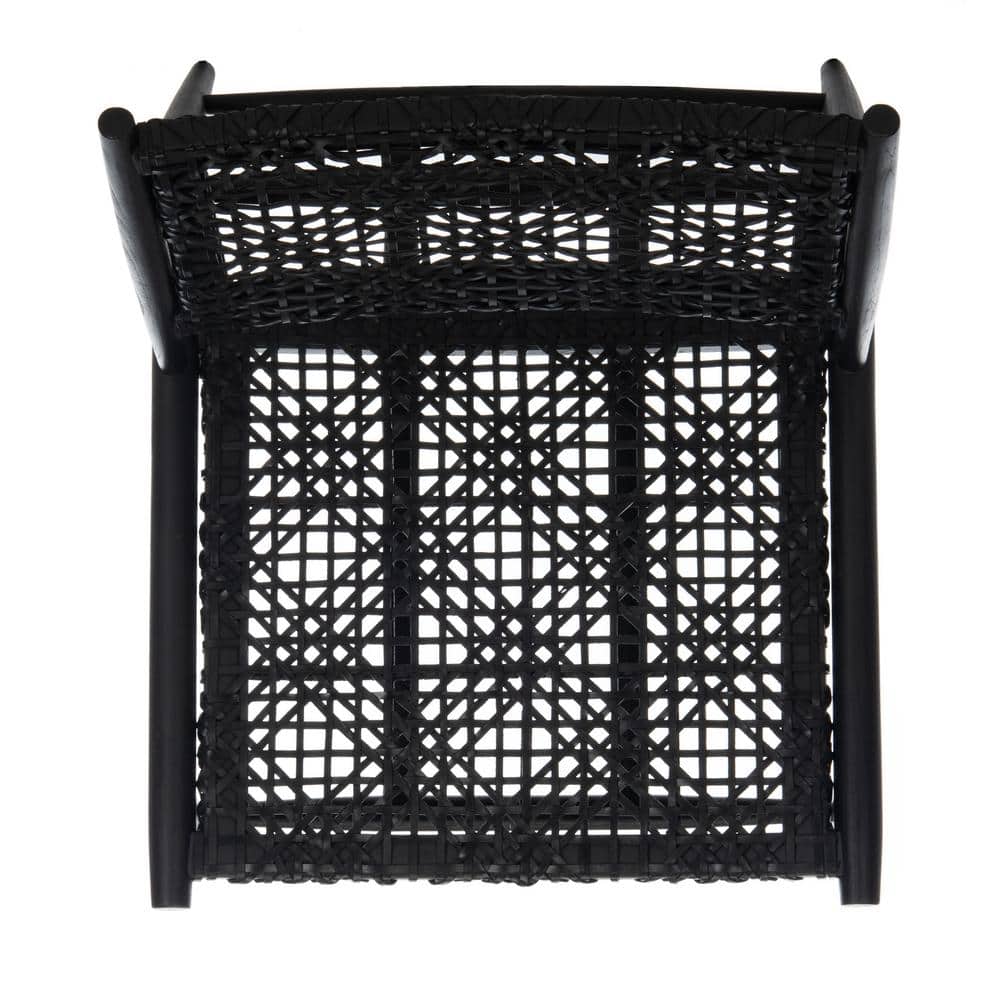 Transitional Black Leather and Wood 26'' Accent Chair