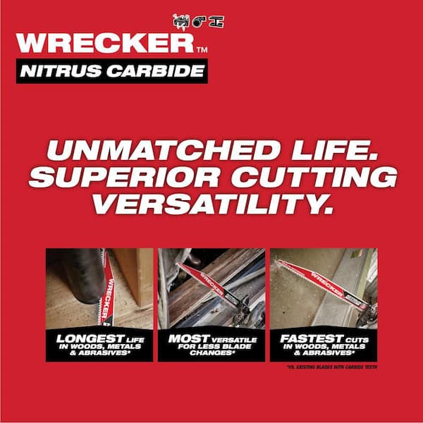 Milwaukee 9 in. 6 TPI WRECKER Carbide Teeth Multi-Material Cutting SAWZALL  Reciprocating Saw Blades (3-Pack) 48-00-5342 - The Home Depot