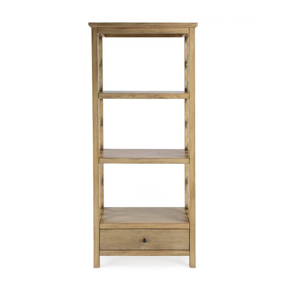 Lorena 30"W Beige Wood 3-Tier Etagere Bookcase with Drawer