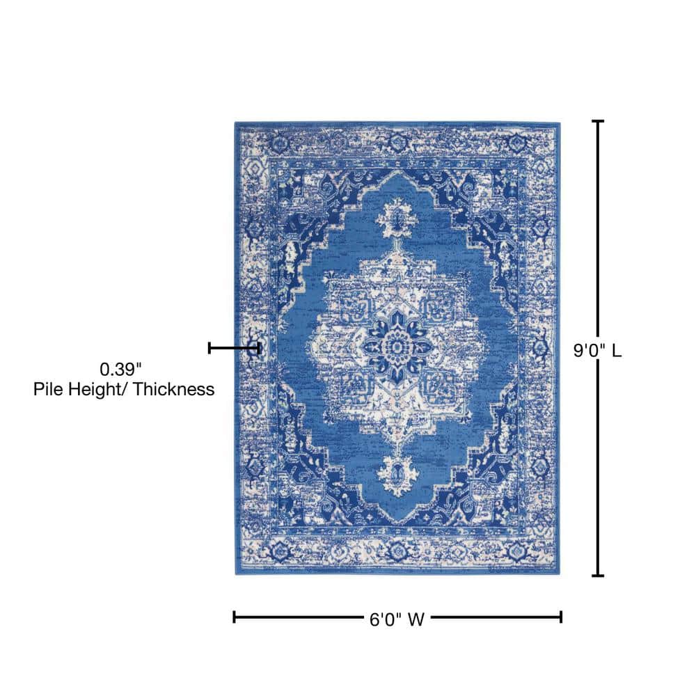 Navy Floral 6' x 9' Synthetic Rectangular Area Rug