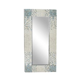 70 in. x 36 in. Handmade Rectangle Framed Cream Wall Mirror with Blue Corners