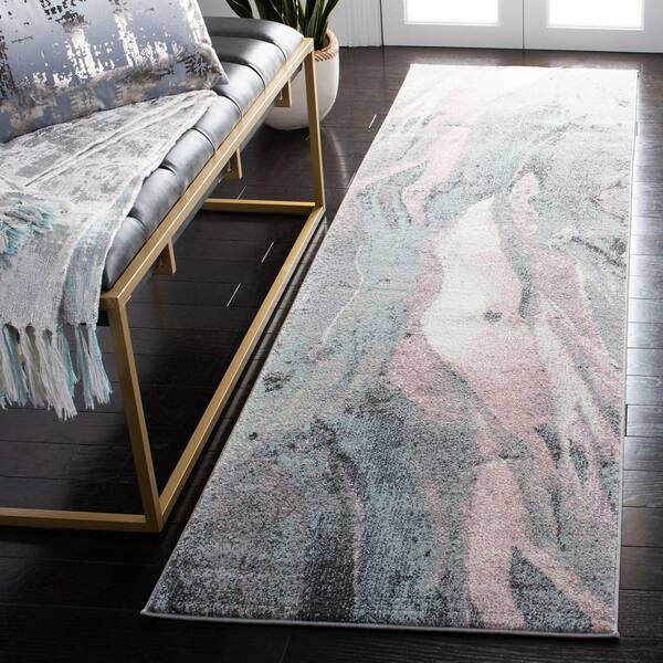 Glacier 2 ft. x 6 ft. Pink/Blue Geometric Runner Rug