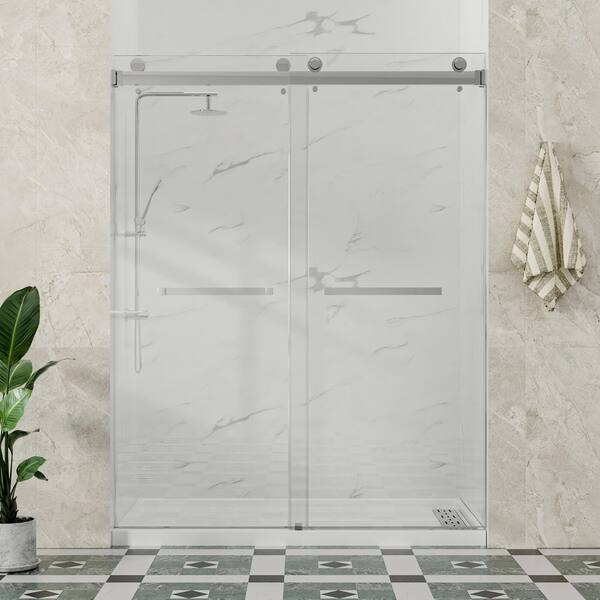 AZUPIN Sola 67-72 in. W x 76 in. H Double Sliding Frameless Shower