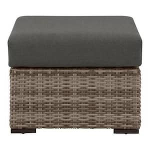 Kingsbrook Commercial Aluminum Wicker Outdoor Ottoman with Gray Cushion
