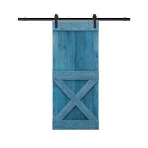 34 in. x 84 in. Mini Ocean Blue Stained DIY Wood Interior Sliding Barn Door with Hardware Kit