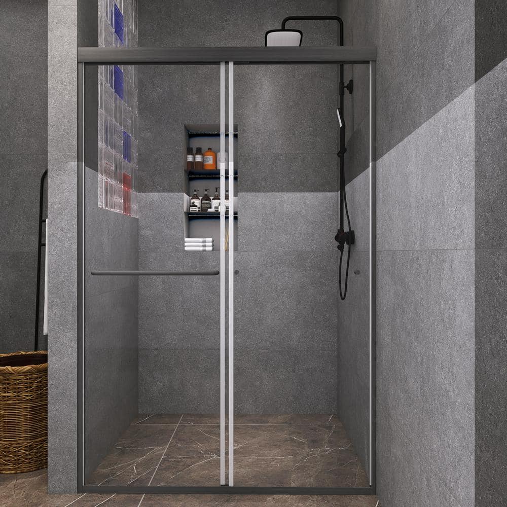 48 in. W x 72 in. H Double Sliding Framed Shower Door in Black Finish with 