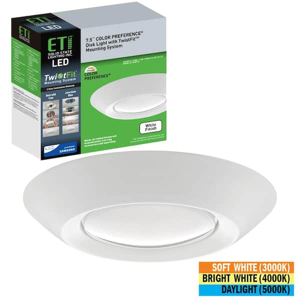 ETI LIGHTING 5 in./6 in. LED Disk Light Flush Mount Ceiling Light 1000 Lumens Surface or Recessed Mount 3000K 4000K 5000K Wet Rated