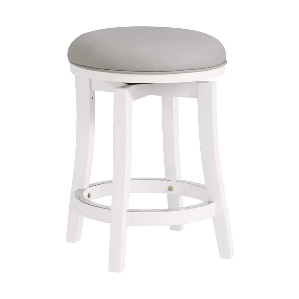 White Swivel Backless Wood and Leather Counter Stools, Set of 2